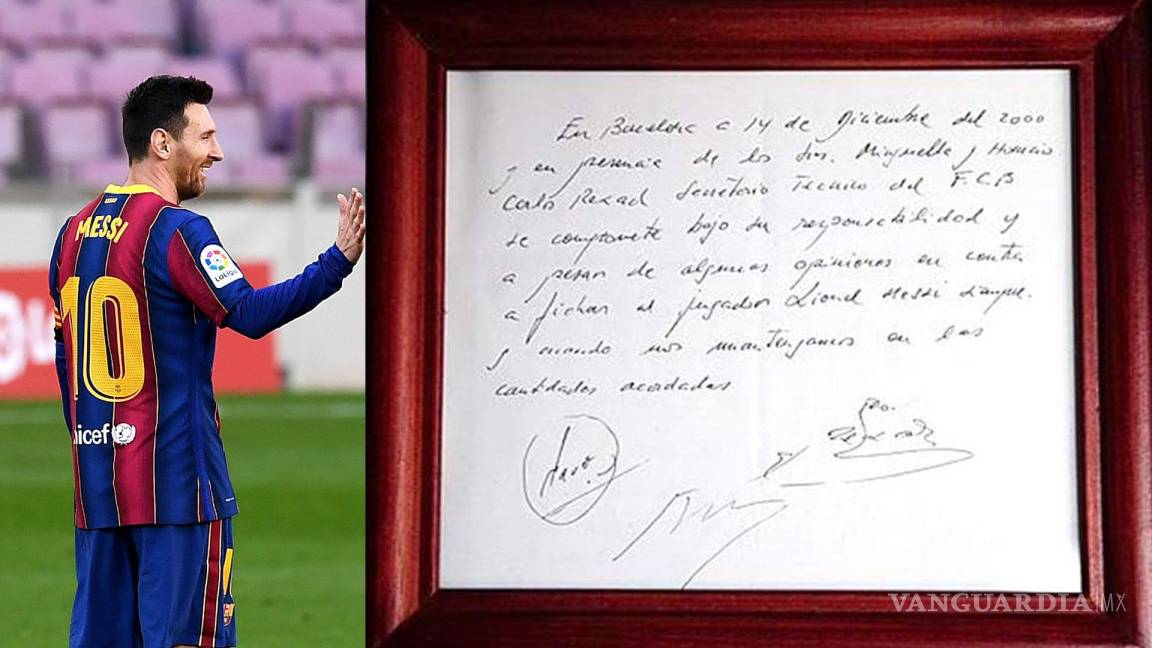 ¡A romper el cochinito! Subastarán servilleta donde Lionel Messi firmó su primer contrato con el Barcelona