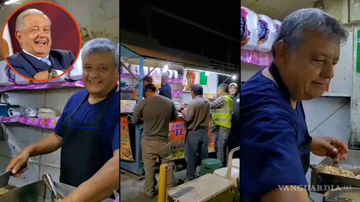 ¿Tacos del Bienestar?... taquero se hace viral por su parecido con AMLO (Video)