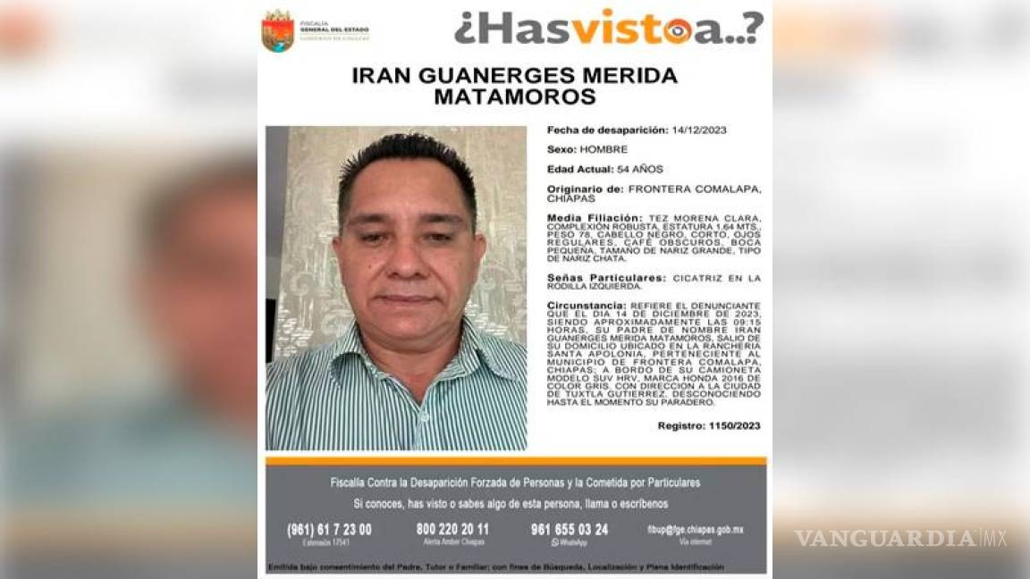 Desaparece Irán Guanerges, expresidente municipal de Frontera Comalapa