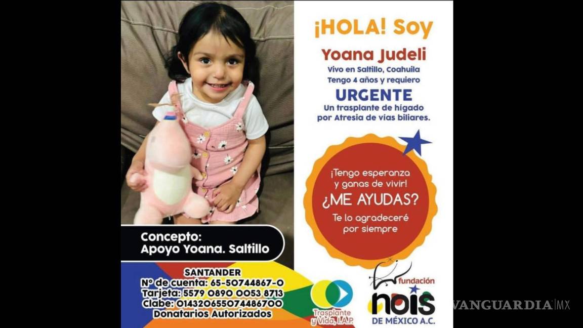 Buscan ayuda para niña de cuatro años que necesita trasplante de hígado urgente en Saltillo