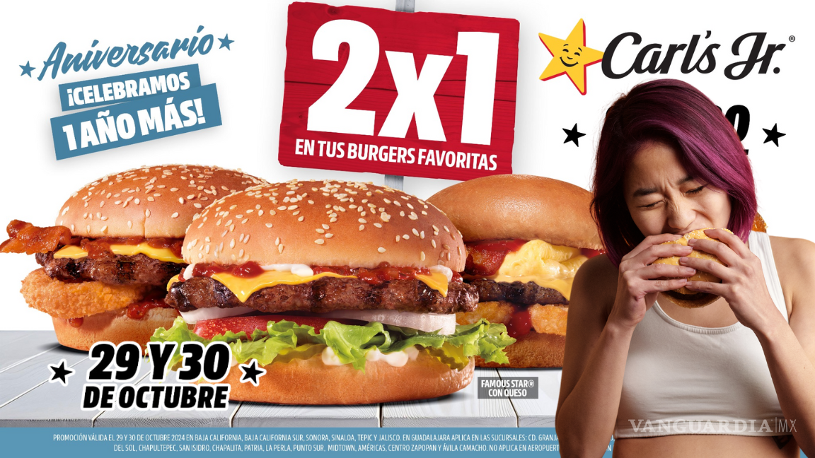 Carl’s Jr celebra su aniversario con 2x1 en hamburguesas el 29 y 30 de octubre