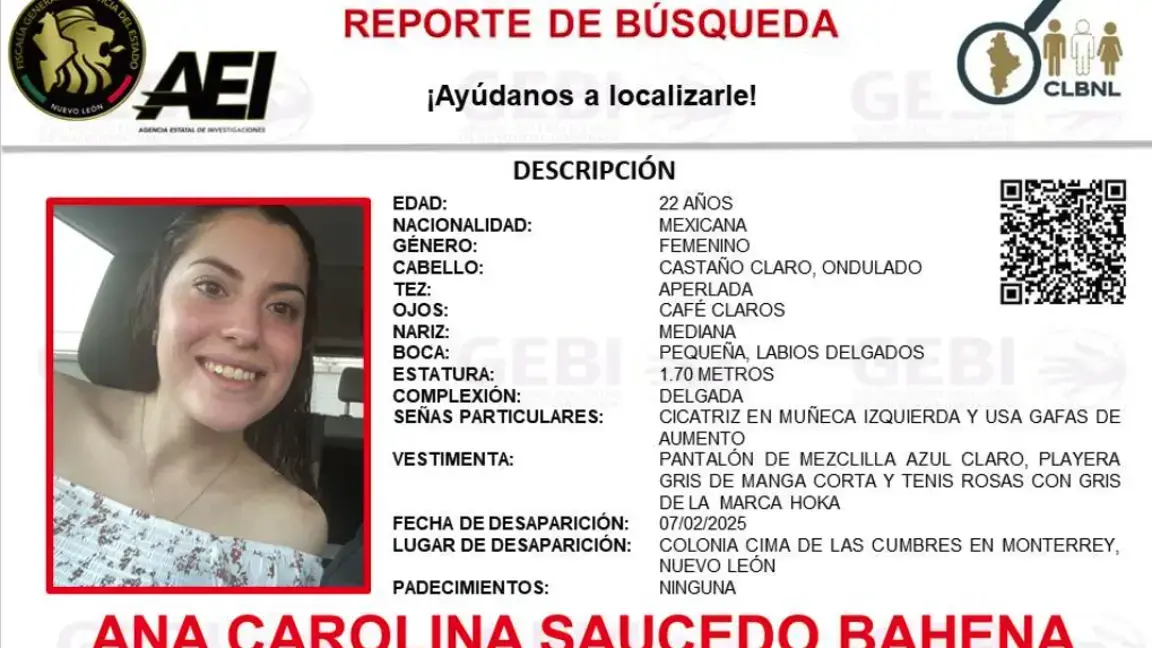 Encuentran cuerpo durante búsqueda de Ana Carolina, joven desaparecida en cerro de Monterrey