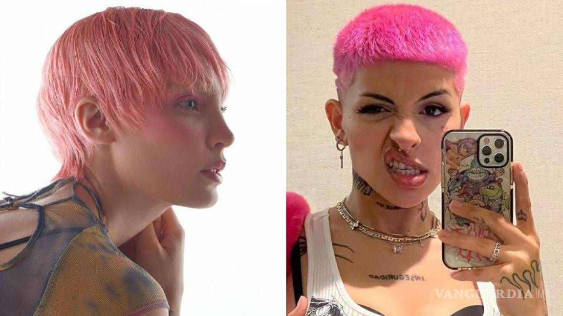 $!¿Se parecen? Belinda publica foto con el pelo corto y rosa; los internautas la comparan con Cazzu