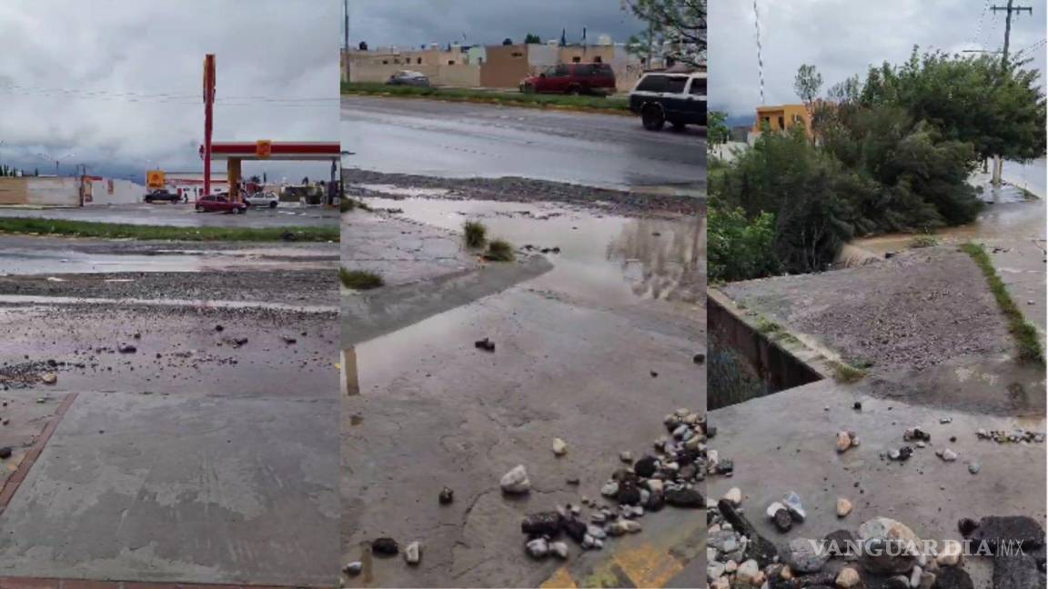 Lluvia en Saltillo arrastra piedras y escombro de vado en bulevar Emilio Arizpe; proponen rejilla (video)