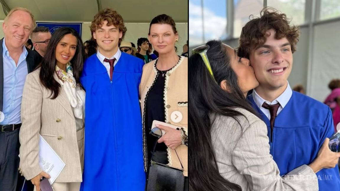 ¡La mejor madrastra! Celebra Salma Hayek la graduación de su hijastro junto a su mamá Linda Evangelista