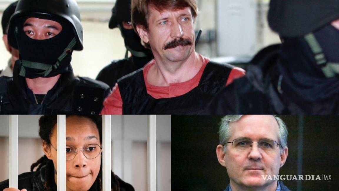 $!Arriba: Viktor Bout condenado a 25 años de cárcel en EU. Abajo izquerda: La basquetbolista estadounidense Brittney Griner detenida en Rusia. Abajo derecha: Paul Whelan, un ex marine arrestado en Rusia.