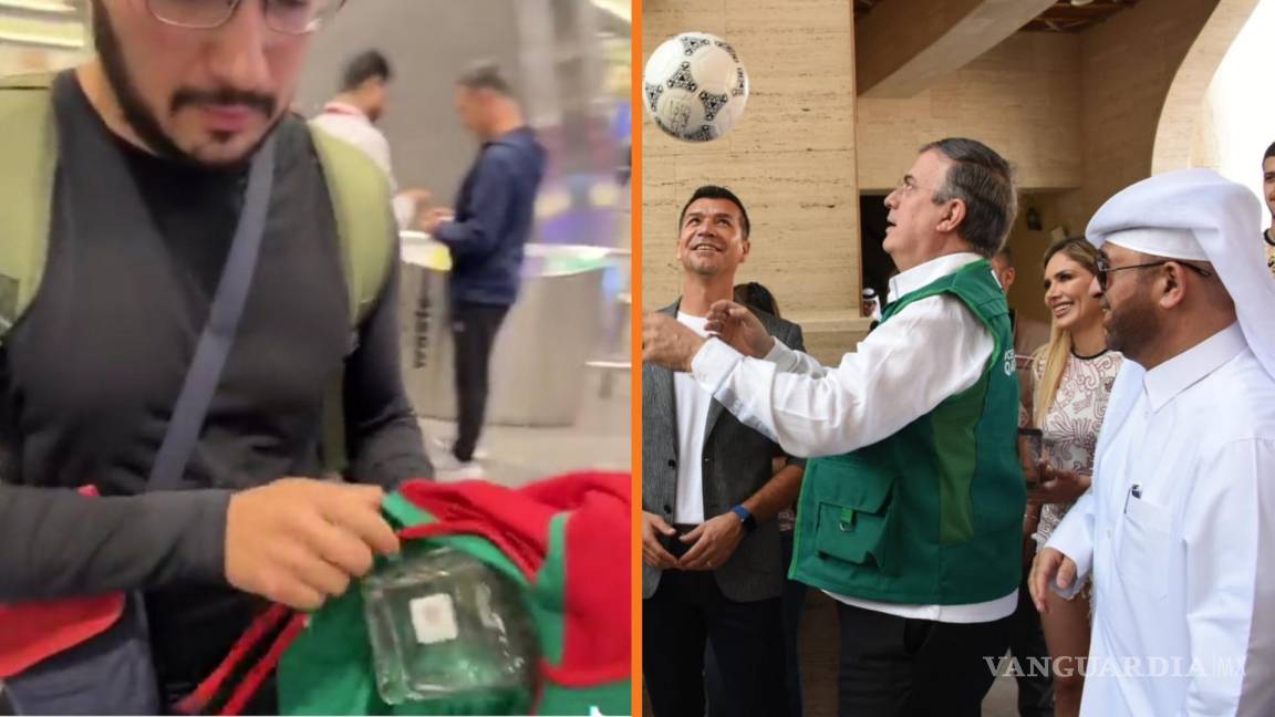 Mexicanos vs. Qatar 2022: aficionados llevan presunta botella de alcohol; Ebrard lo reprueba