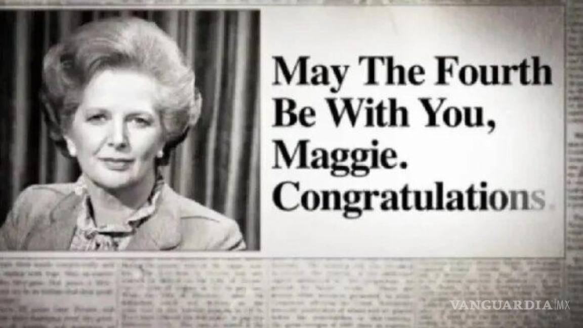 $!Titular del London Evening News felicitando a Margaret Tatcher.