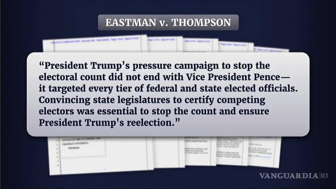 $!Una parte de un expediente judicial que involucra a John Eastman, un abogado del expresidente Donald Trump.