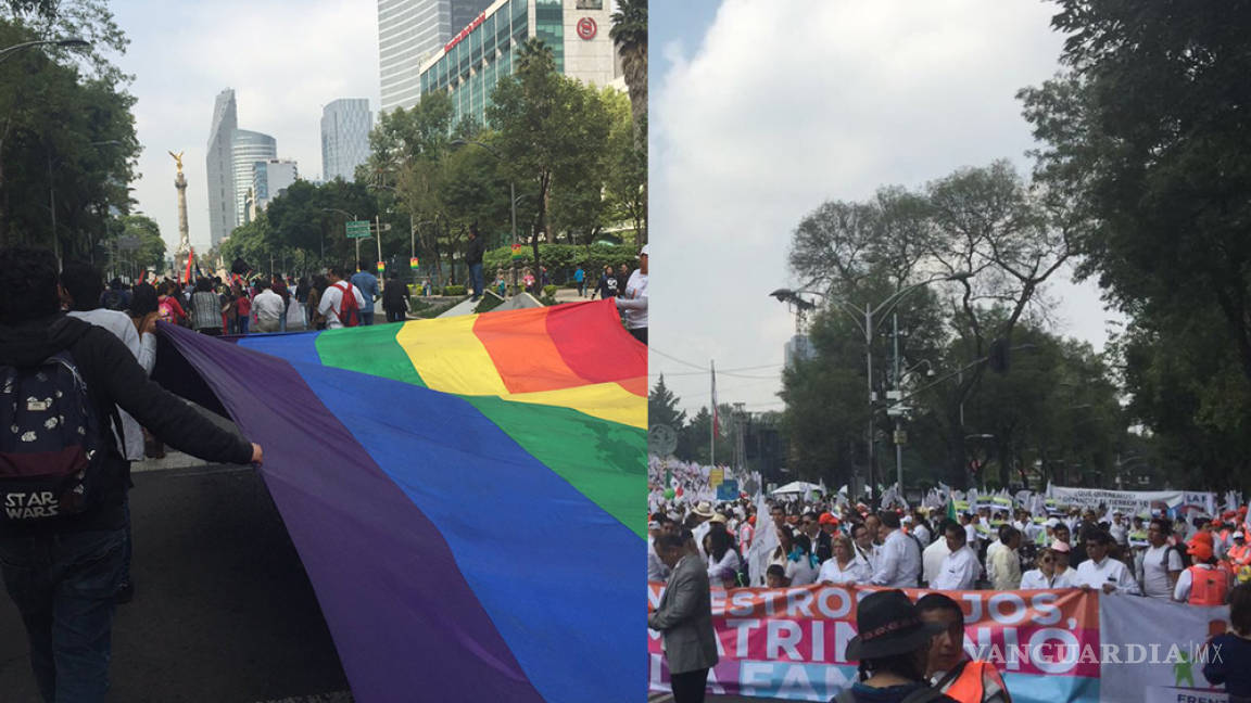 Ángel dividido: De un lado católicos critican a EPN; del otro LGBTTTI exige a diputados sus derechos