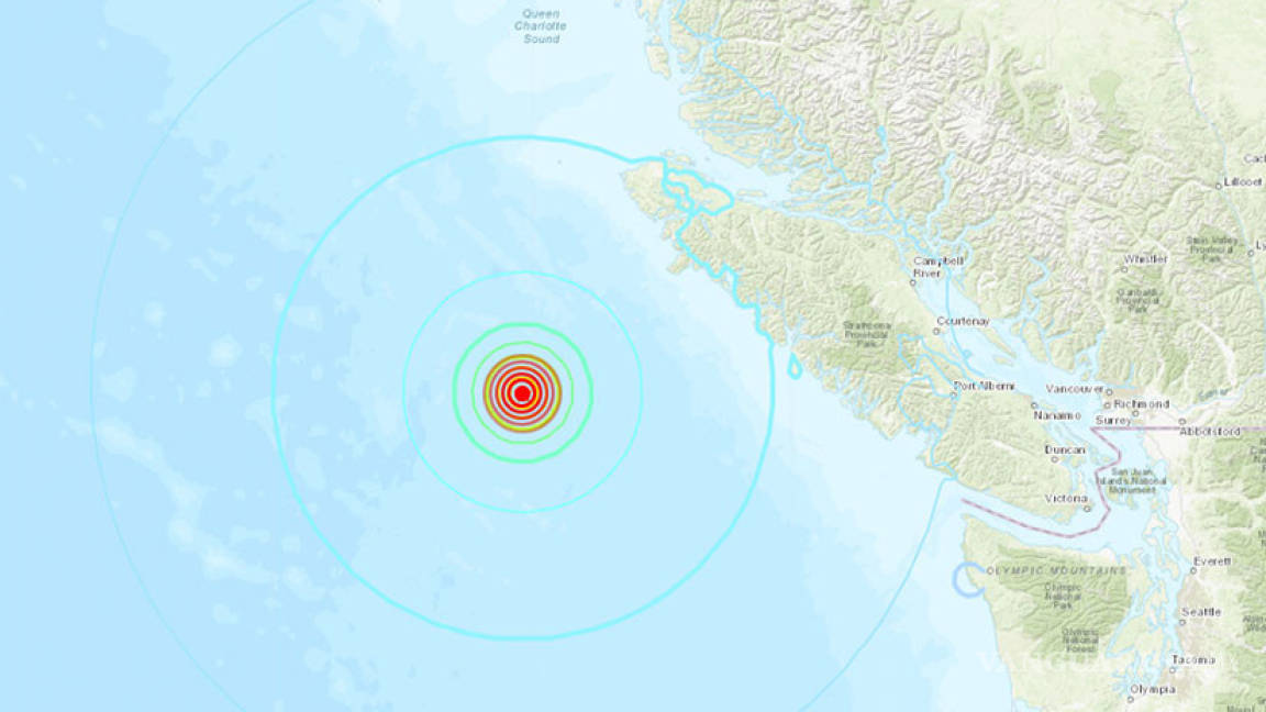 Registran sismo de magnitud 6.6 en Canadá