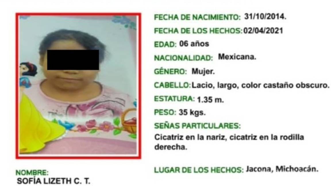 Encuentran muerta a Sofía, niña de seis años que desapareció en Michoacán