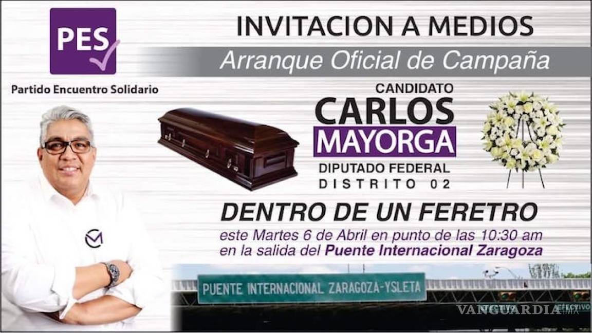 'Si no cumplo, que me entierren vivo': candidato a Diputado del PES en Chihuahua arranca campaña en ataúd