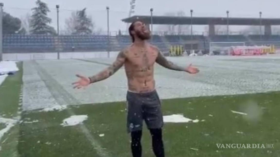 ¿Frío? Sergio Ramos salió a entrenar sin playera en medio de la nevada