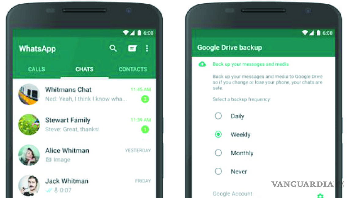 Archivos de WhatsApp se podrán guardar en Google Drive