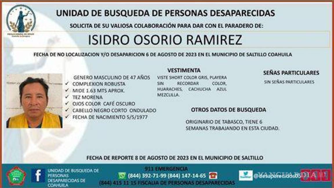 $!Ficha de desaparición de Isidro Osorio Ramírez.