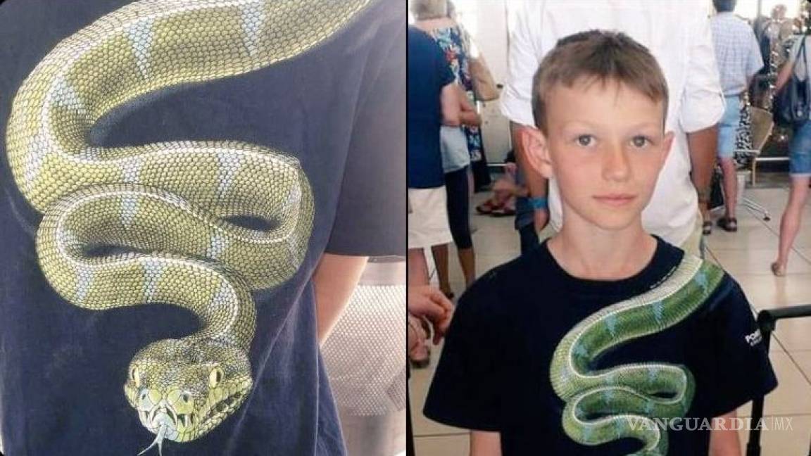 Obligan a niño que abordaba un avión a quitarse camiseta con un dibujo de serpiente