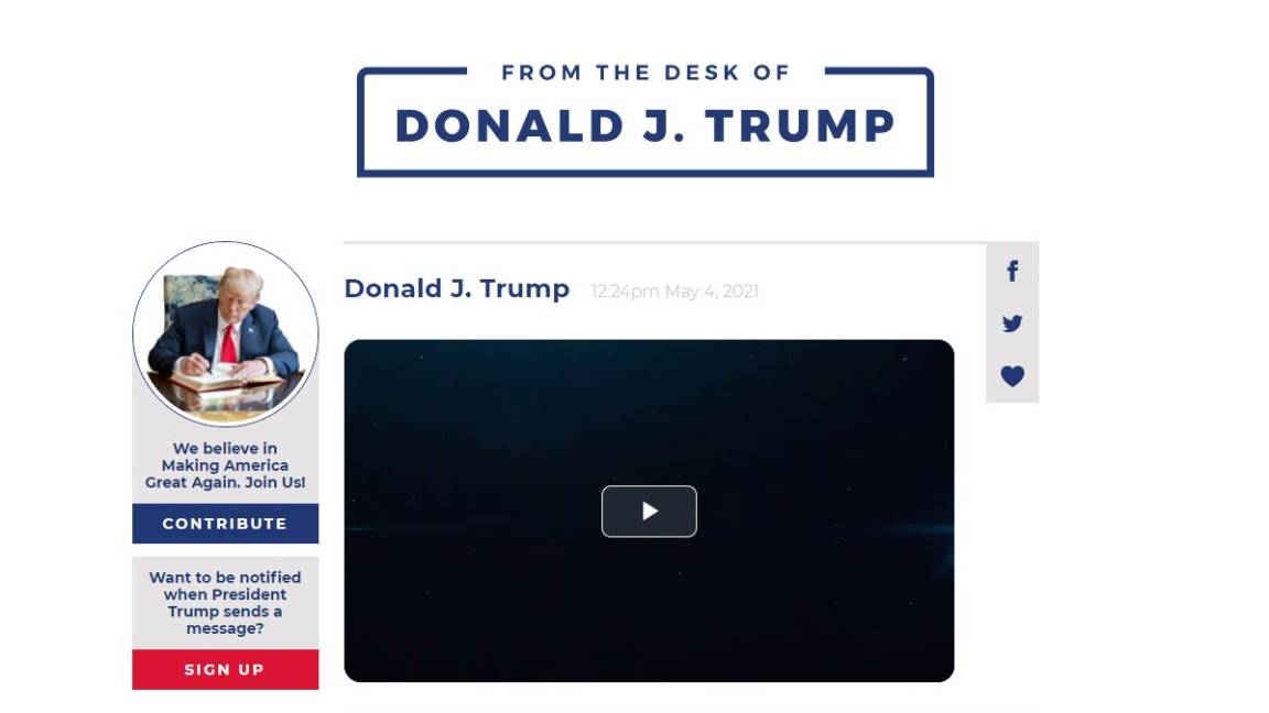 Lanza Trump su propia plataforma de internet en línea tras ser vetado de redes sociales