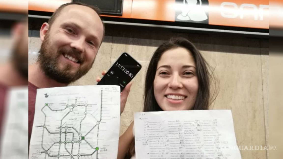 Dos usuarios hacen el reto de recorrer las 195 estaciones del Metro de la CDMX; les lleva 11 horas y 13 minutos