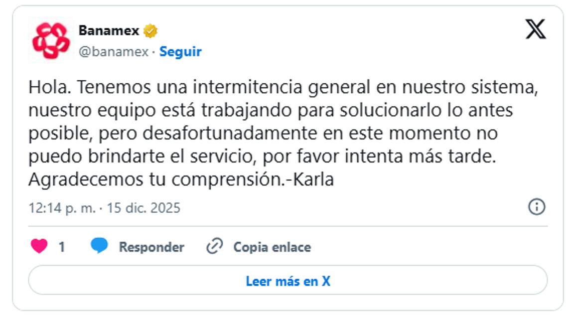 $!Usuarios reportan caída masiva de Banamex en toda la República... y en plena quincena
