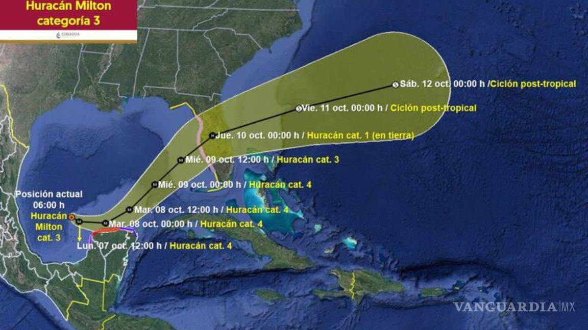 $!Huracán Milton alcanza la categoría 5 en el Golfo de México y avanza hacia Florida; dónde tocará tierra