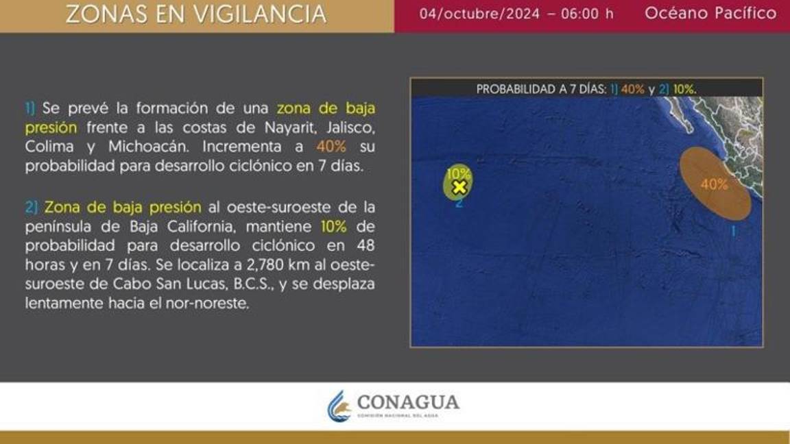 $!Conagua vigila dos potenciales Ciclones Tropicales en el Pacífico Mexicano