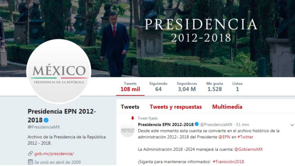 Twitter de Presidencia tiene su propia transición... ahora es el archivo del Gobierno de EPN