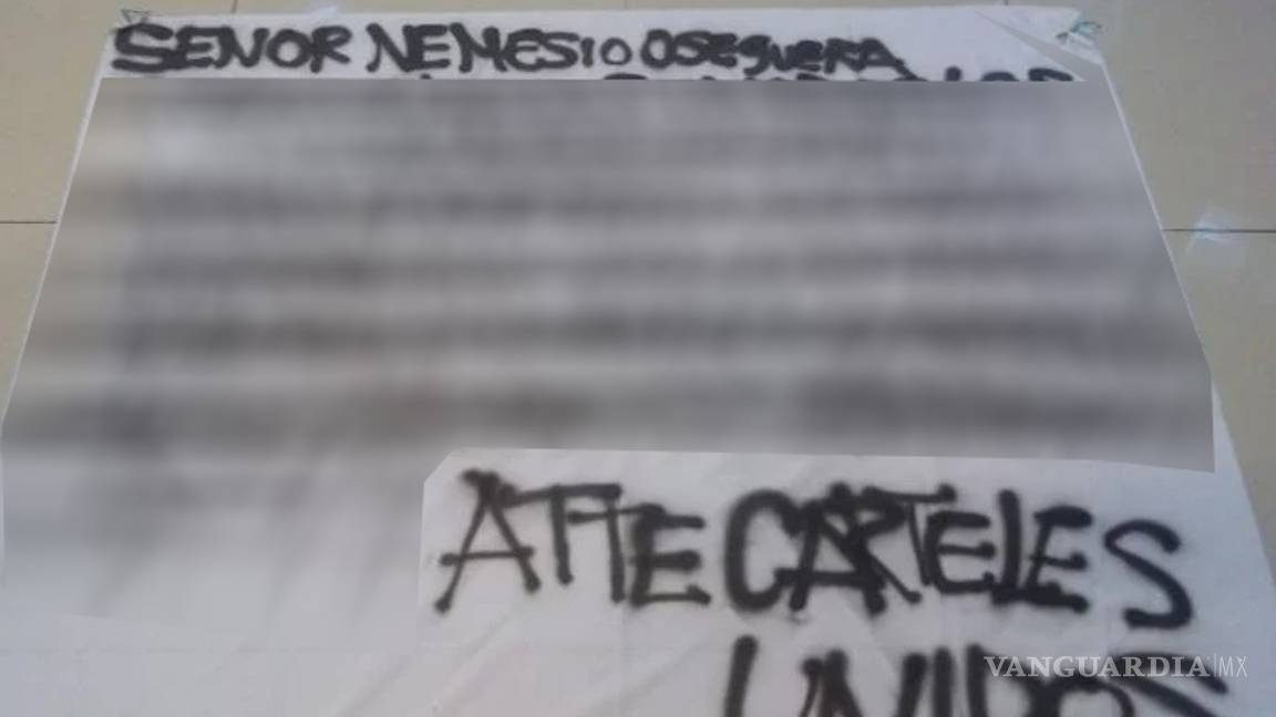 $!'Nosotros no matamos a niños inocentes'... Cárteles Unidos amenaza a 'El Mencho' y al Cártel Jalisco Nueva Generación con narcomantas