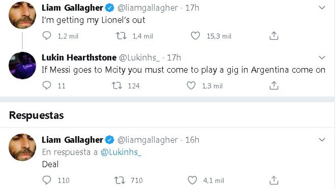 $!¡Prometer no empobrece..! Liam Gallagher ofrece concierto si Messi firma con el Manchester City