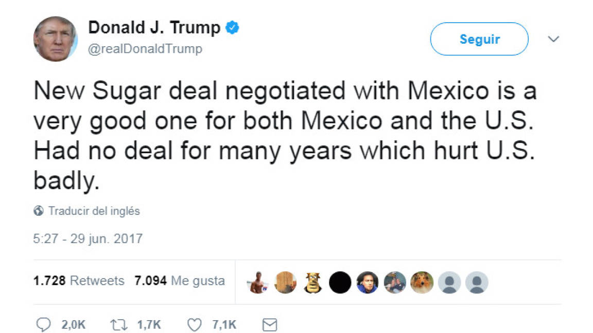 Trump celebra acuerdo azucarero con México