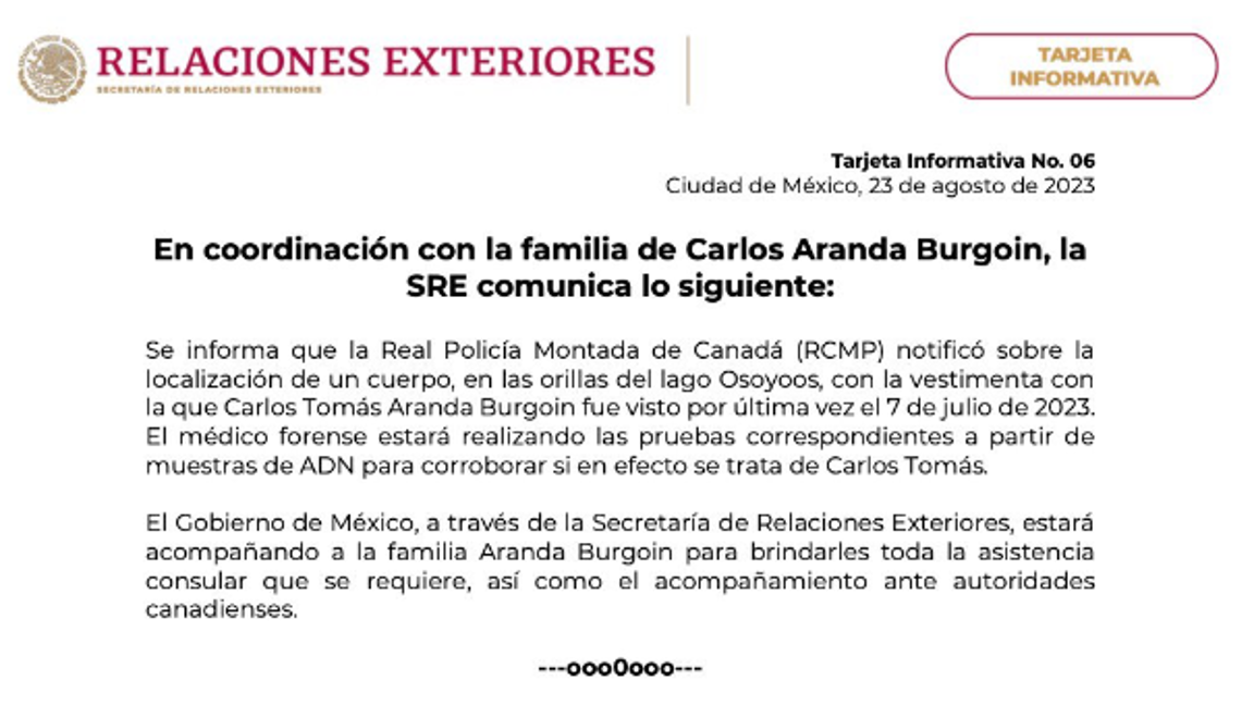 $!Hallan cuerpo que podría ser de Carlos Tomás Aranda, mexicano desaparecido en Canadá