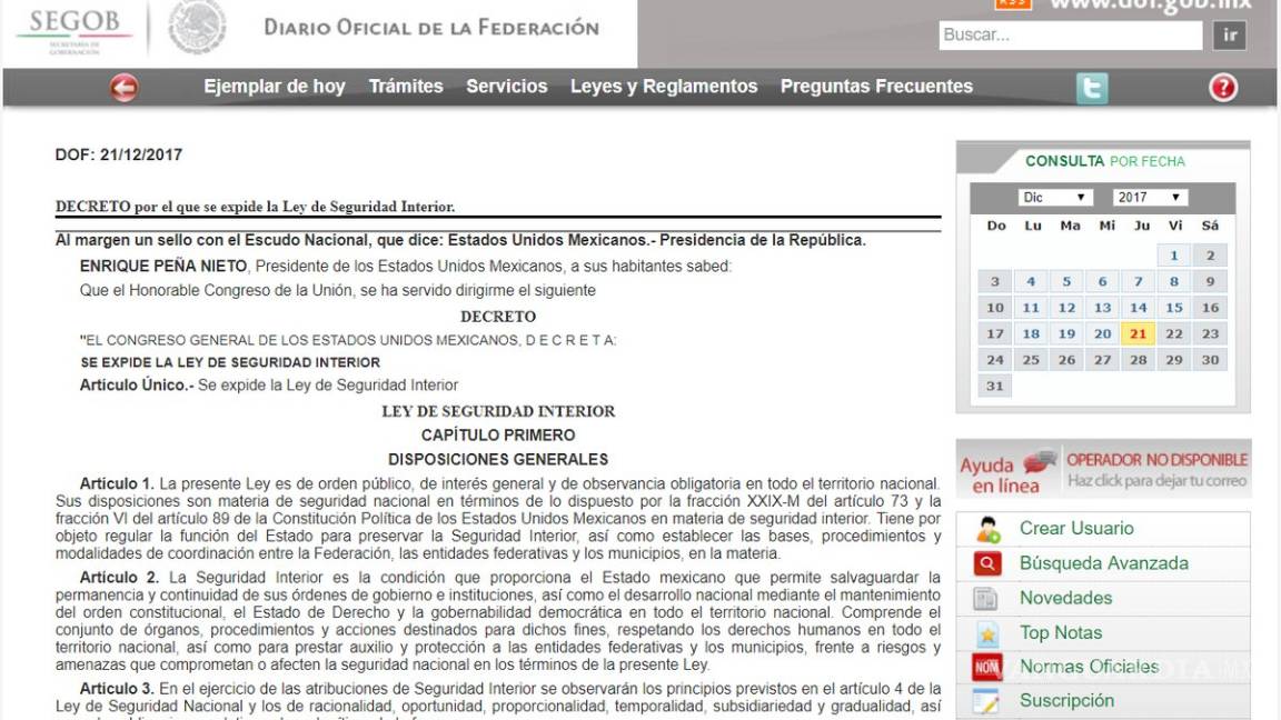 $!Promulga Enrique Peña Nieto Ley de Seguridad Interior