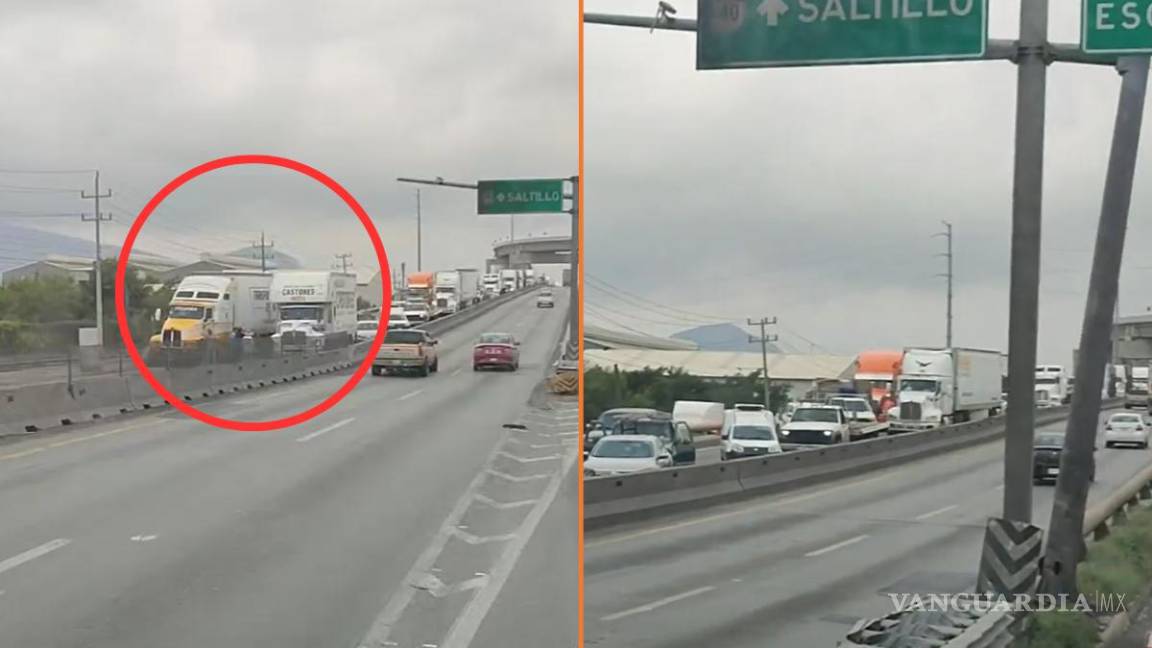 Accidente paraliza tránsito de Saltillo a Monterrey; reportan largas filas de vehículos en carretera a puente Colombia (video)