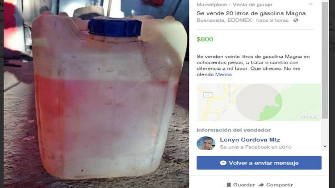 Por desabasto de combustible usuarios ofertan galones de gasolina en Facebook