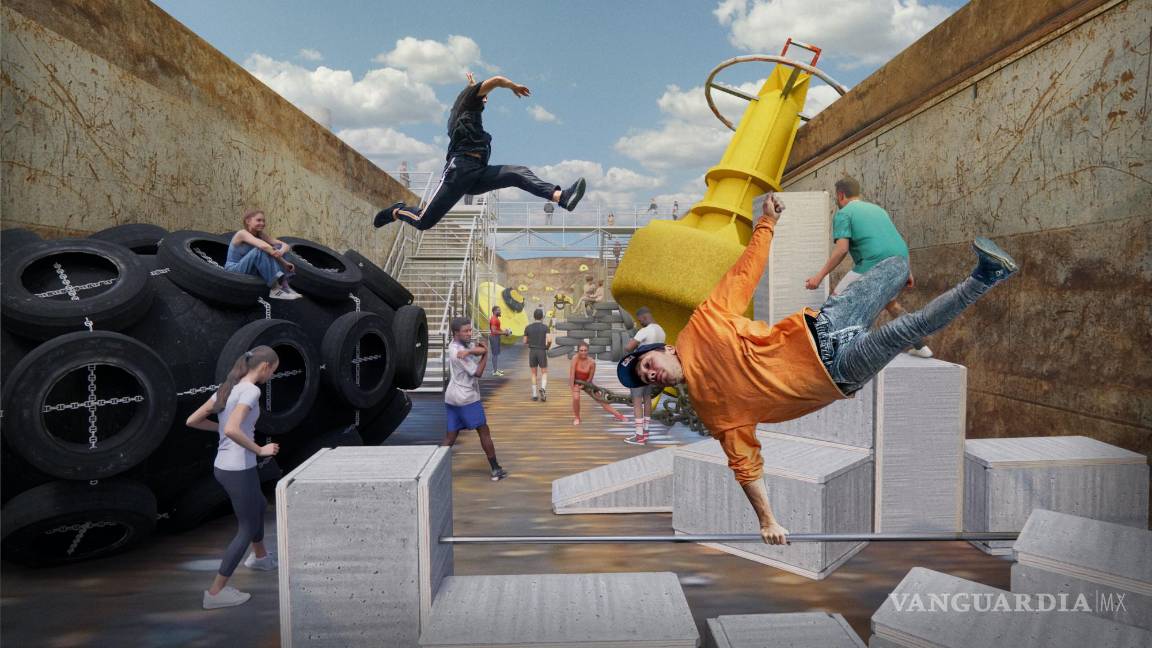 $!Jugadores dentro de la barcaza de deportes urbanos.