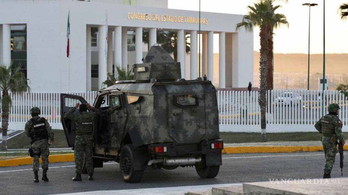 Congreso de Tamaulipas se encuentra blindado con tanquetas del Ejército por toma de protesta de Américo Villarreal como gobernador