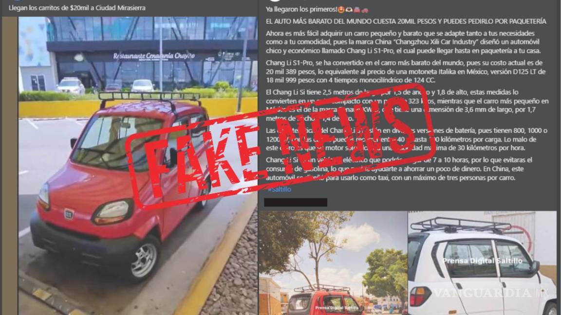 Falso que coches chinos de 20 mil pesos circulen por Saltillo