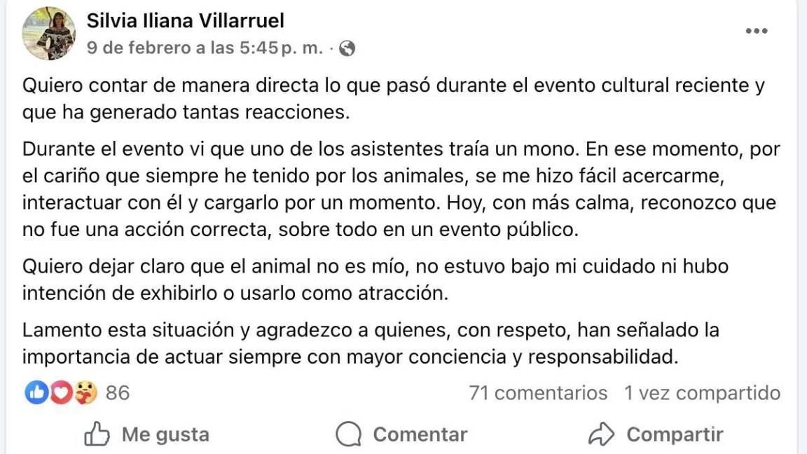 $!Profepa presenta denuncia penal por posesión ilegal de mono araña tras video de regidora en Ocotlán