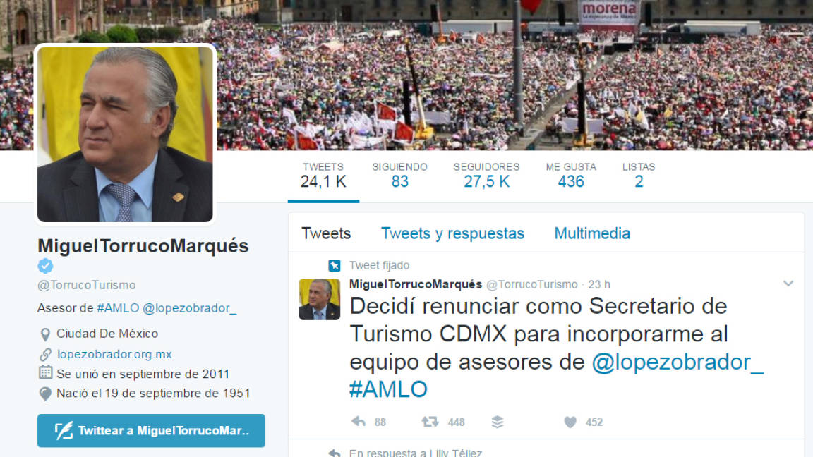 Miguel Torruco cambia status de Twitter: de Secretario de Turismo de la CDMX a &quot;asesor de AMLO&quot;