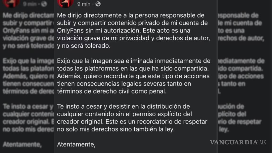 $!Livia Brito advirtió que tomará medidas legales contra la persona que filtró fotografías privadas de su cuenta de OnlyFans.