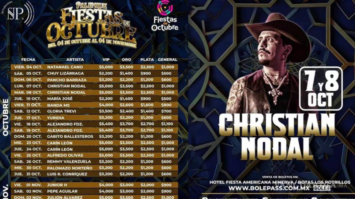 $!Fiestas de Octubre 2024: Nodal, Pepe Aguilar, Junior H. y Julión Álvarez se presentarán en Palenque
