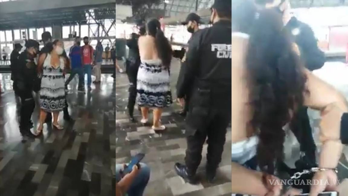Detienen a mujer por no utilizar cubrebocas en el Metro de Monterrey (video)
