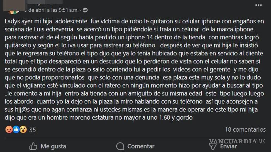 $!Mujer de Saltillo denuncia nuevo modus operandi de robo dentro de tiendas y plazas comerciales