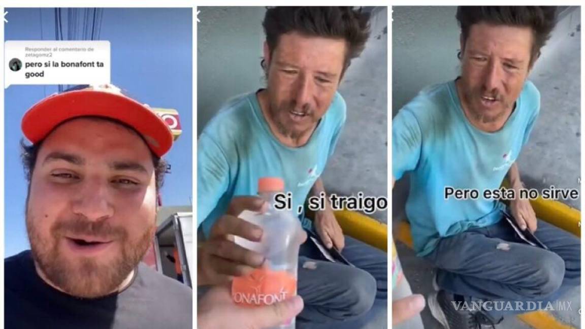 “Pero esta no sirve”; agua Bonafont es rechazada por indigente en plena escasez en Nuevo León (Video)