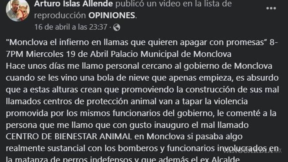 $!En su perfil de Facebook, el activista llama la atención de la Administración de Monclova, donde publicó un video que muestra las imágenes del acto violento.