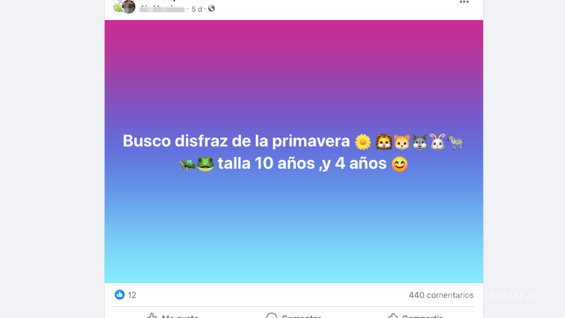 $!Padres buscan opciones de disfraces para festivales escolares de primavera en Saltillo a través de Facebook.
