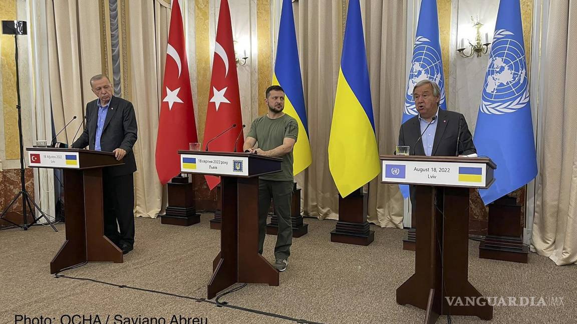 Volodymyr Zelenskyy recibe a António Guterres y a Recep Tayyip Erdogan en Leópolis