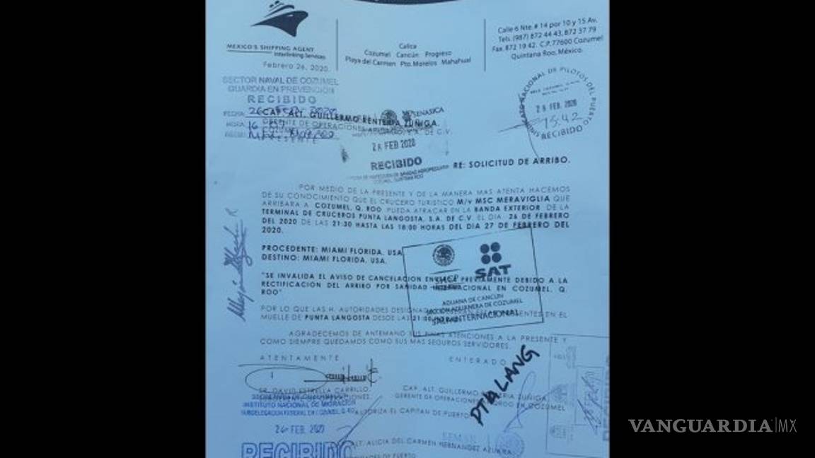 $!Cambian de opinión en Cozumel y aceptan recibir crucero negando posible portador de coronavirus