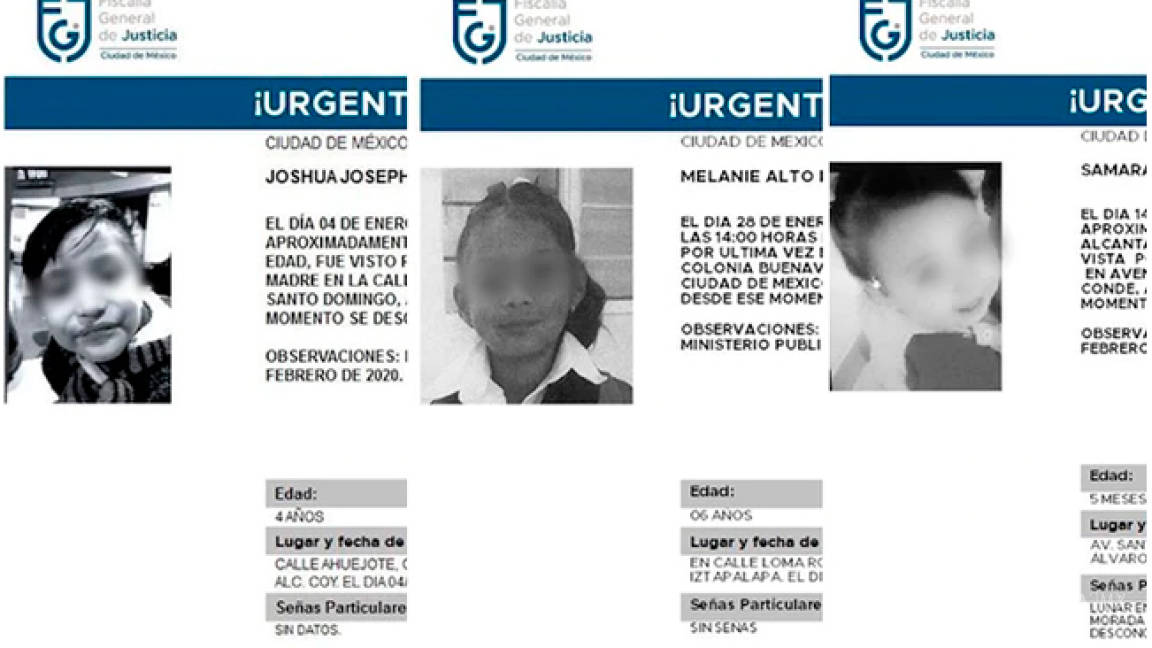 Desaparecen tres niños en la Ciudad de México; de 5 meses, 4 y 6 años