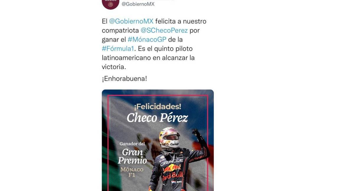 Gobierno de México felicitó a Checo Pérez... con foto de Max Verstappen